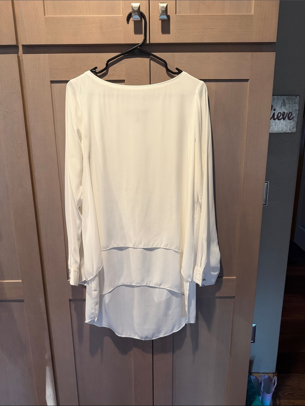 White House Black Market Cream Layered High-Low Boatneck Tunic